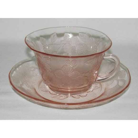 Depression Glass Other - MacBeth Evans Glass DOGWOOD Pink Thin Cup and Saucer Set